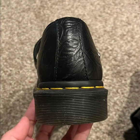 Vintage Dr. Martens Mary Jane Tooled Floral Black Leather Buckle Shoes Size 7 - Picture 6 of 12